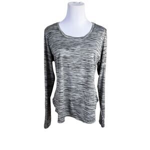 Reebok Gray Striped High Low Thumbhole Activewear Top Shirt LARGE Urban‎ Runner
